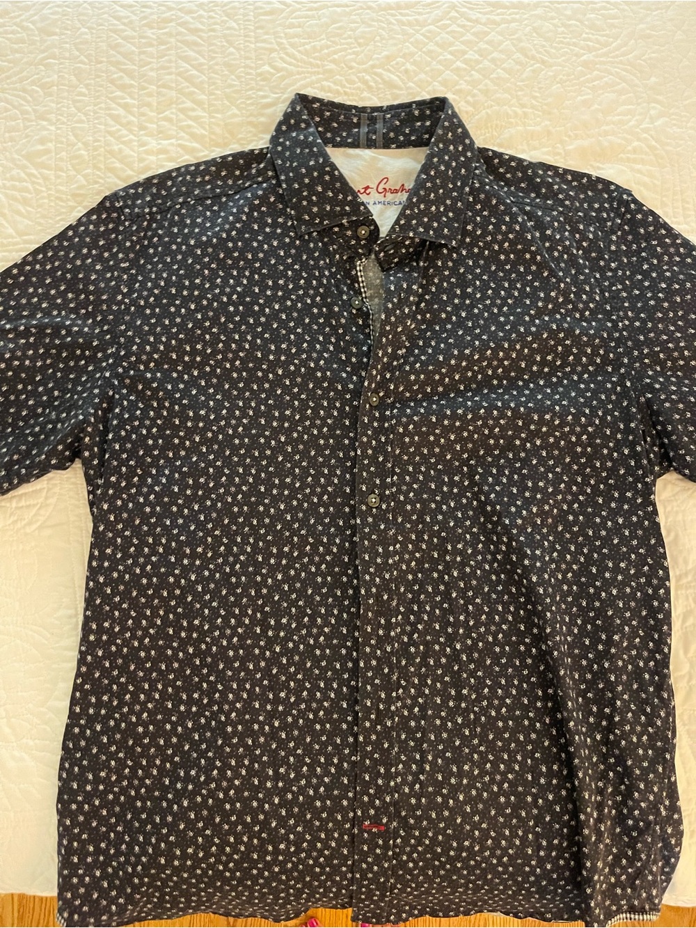 Robert Graham Men's Black Short-Sleeve Floral Button-Up Shirt
